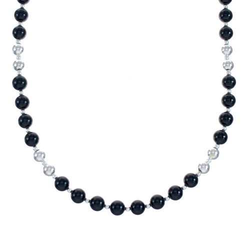 Native American Onyx Sterling Silver Bead Necklace AX128070