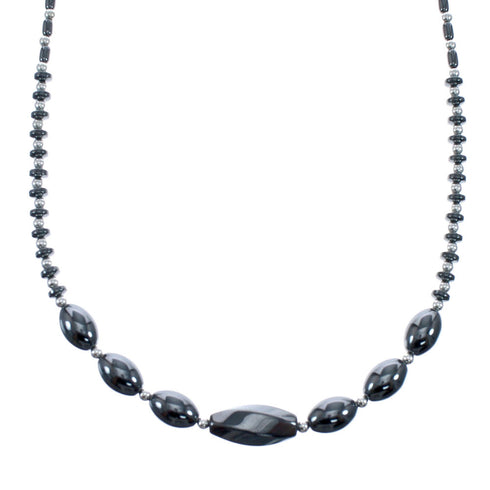 Navajo Hematite Sterling Silver Bead Necklace AX128072