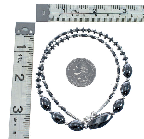 Navajo Hematite Sterling Silver Bead Necklace AX128072