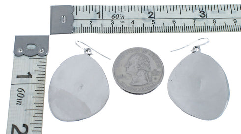 Native American Turquoise Sterling Silver Hook Dangle Earrings AX128122