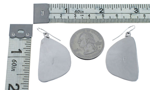 Native American Turquoise Sterling Silver Hook Dangle Earrings AX128123