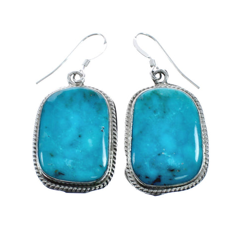 Native American Turquoise Sterling Silver Hook Dangle Earrings AX128125