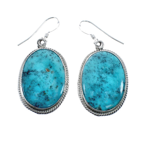 Native American Turquoise Sterling Silver Hook Dangle Earrings AX128126