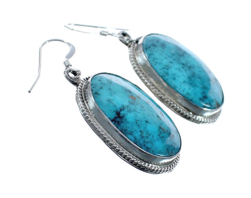 Native American Turquoise Sterling Silver Hook Dangle Earrings AX128126