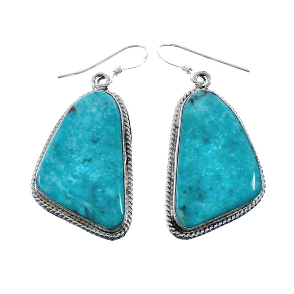 Native American Turquoise Sterling Silver Hook Dangle Earrings AX128138