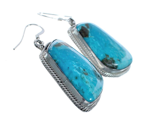 Native American Turquoise Sterling Silver Hook Dangle Earrings AX128142