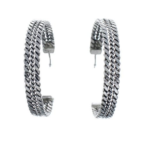 Navajo Twisted Sterling Silver Post Hoop Earrings AX128161