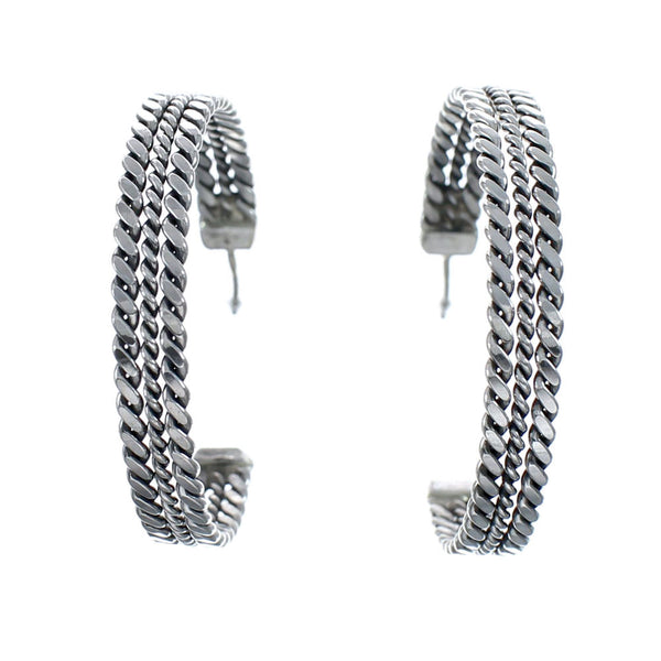 Navajo Twisted Sterling Silver Post Hoop Earrings AX128161