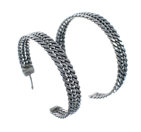 Navajo Twisted Sterling Silver Post Hoop Earrings AX128161