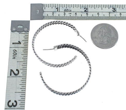 Navajo Twisted Sterling Silver Post Hoop Earrings AX128161