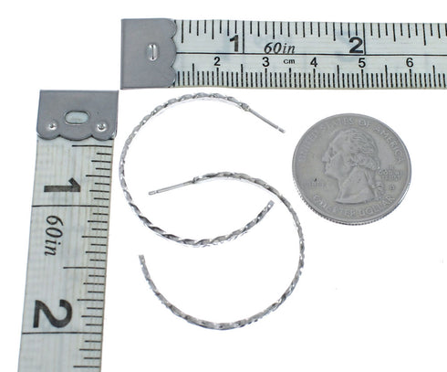 Genuine Sterling Silver Navajo Post Hoop Earrings AX128173