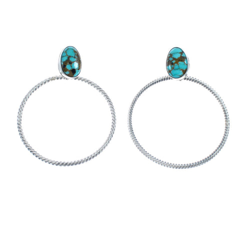 Navajo Turquoise Sterling Silver Post Dangle Earrings AX128162