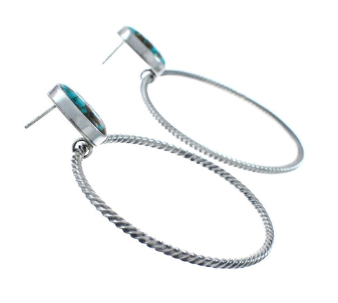 Navajo Turquoise Sterling Silver Post Dangle Earrings AX128162