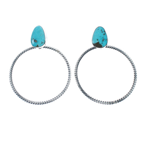 Navajo Turquoise Sterling Silver Post Dangle Earrings AX128163