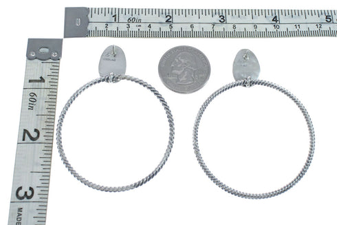 Navajo Turquoise Sterling Silver Post Dangle Earrings AX128164