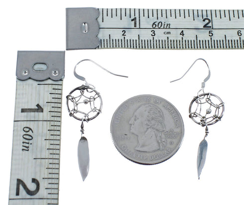 Navajo Sterling Silver Dream Catcher Feather Hook Dangle Earrings AX128171