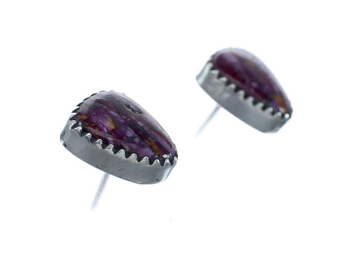 Purple Oyster Shell Sterling Silver Native American Post Stud Earrings AX128170
