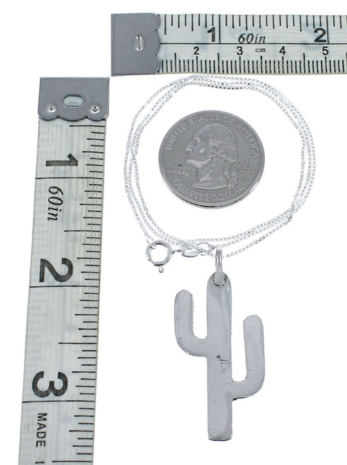 Sterling Silver 16" Italian Box Chain Cactus Necklace Pendant Set AX128169