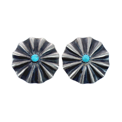 Authentic Sterling Silver Concho Turquoise Post Earrings JX128396