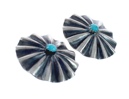 Authentic Sterling Silver Concho Turquoise Post Earrings JX128396