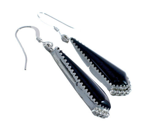 Navajo Onyx Sterling Silver Hook Dangle Earrings JX128409