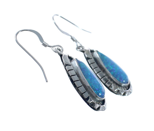 Native American Navajo Sterling Silver Blue Opal Hook Dangle Earring JX128407