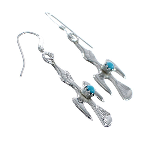Navajo Sterling Silver Turquoise Thundebird Hook Dangle Earrings JX128443