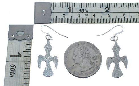 Navajo Sterling Silver Turquoise Thundebird Hook Dangle Earrings JX128443