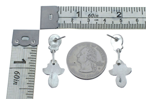 Native American Sterling Silver Turquoise Post Dangle Earrings JX128431