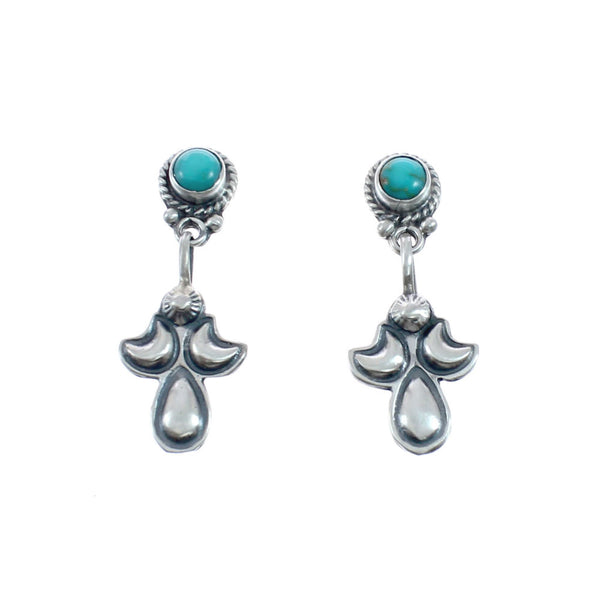 Native American Sterling Silver Turquoise Post Dangle Earrings JX128433