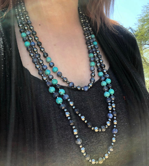 Multicolor Authentic Sterling Silver 3-Strand Bead Necklace RX114620