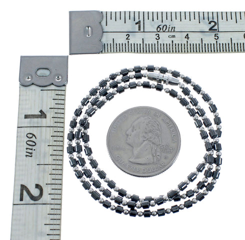 Hematite Authentic Sterling Silver Native American Bead Necklace AX128222