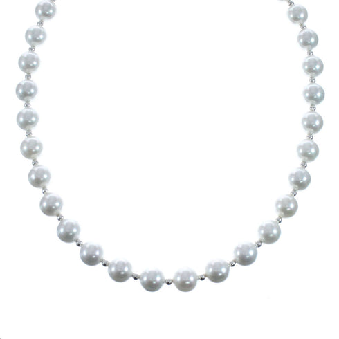 Mother of Pearl Sterling Silver Native American Bead Necklace AX128210