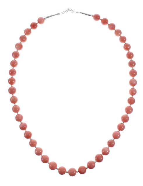 Pink Coral Genuine Sterling Silver Navajo Bead Necklace AX128211