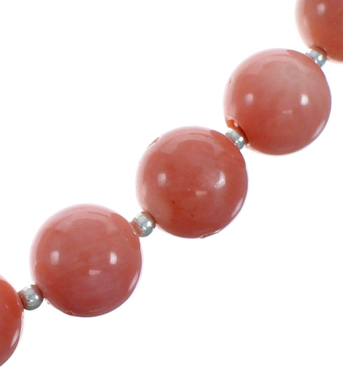 Pink Coral Genuine Sterling Silver Navajo Bead Necklace AX128211