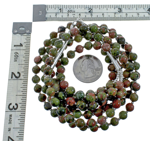 Native American Navajo Sterling Silver 3 Strand Unakite Bead Necklace AX128229