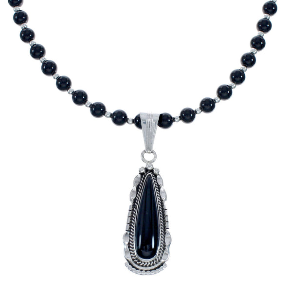 Sterling Silver Navajo Onyx Bead Necklace AX128217