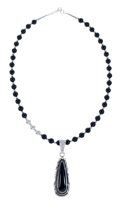 Sterling Silver Navajo Onyx Bead Necklace AX128218