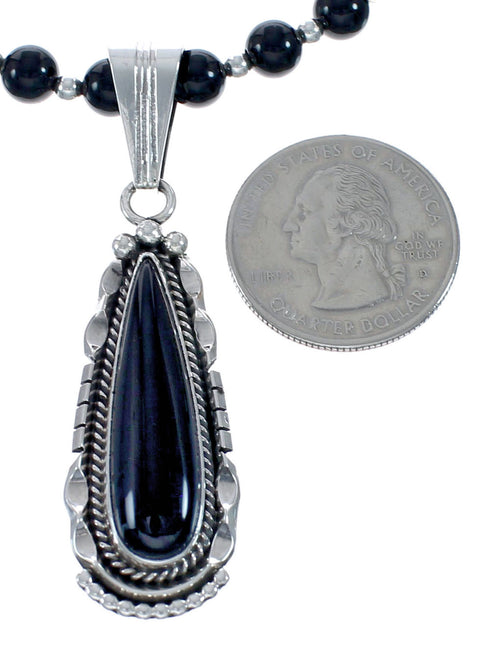Sterling Silver Navajo Onyx Bead Necklace AX128218