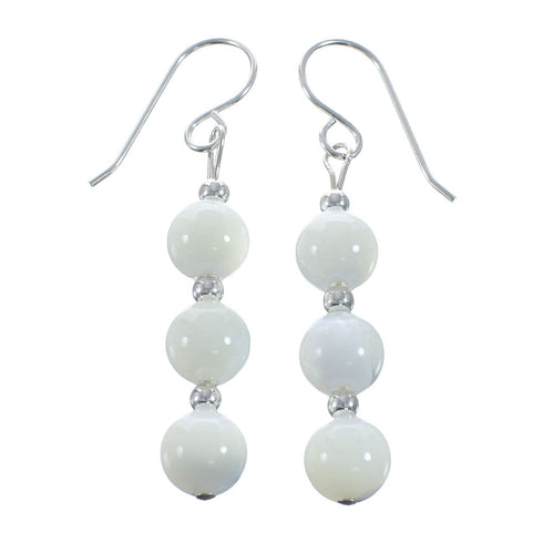 Navajo Sterling Silver Mother of Pearl Bead Hook Dangle Earrings AX128199