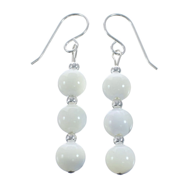 Navajo Sterling Silver Mother of Pearl Bead Hook Dangle Earrings AX128199