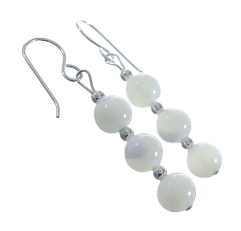 Navajo Sterling Silver Mother of Pearl Bead Hook Dangle Earrings AX128199