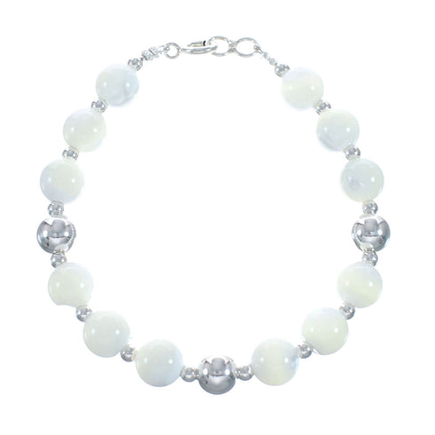 Genuine Sterling Silver Mother of Pearl Navajo Bead 7" Bracelet AX128208
