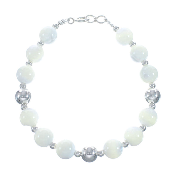 Genuine Sterling Silver Mother of Pearl Navajo Bead 7" Bracelet AX128208
