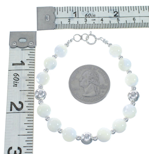 Genuine Sterling Silver Mother of Pearl Navajo Bead 7" Bracelet AX128208