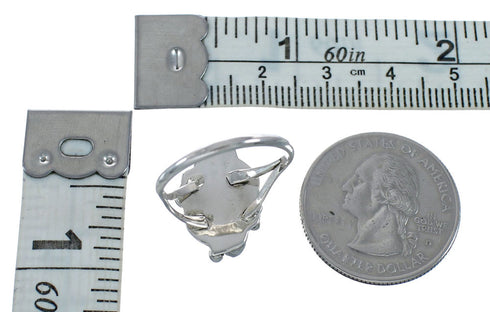 Sterling Silver Navajo Turquoise Coral Leaf Design Ring Size 6-1/2 AX128248