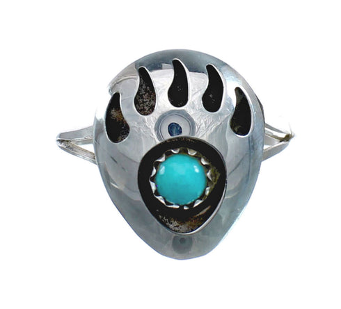 Native American Genuine Sterling Silver Turquoise Bear Paw Ring Size 6-1/2 AX128309