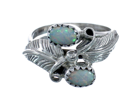Navajo Opal Authentic Sterling Silver Leaf Ring Size 6-3/4 AX128258