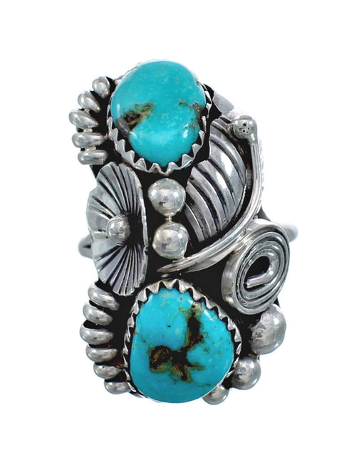 Authentic Sterling Silver Navajo Turquoise Leaf Design Ring Size 6 AX128328