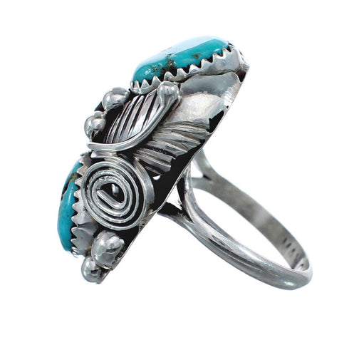 Authentic Sterling Silver Navajo Turquoise Leaf Design Ring Size 6 AX128328